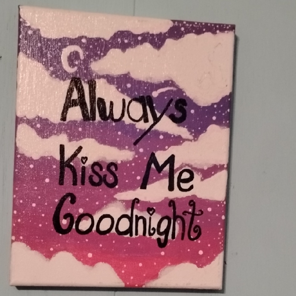 Hand Painted Purple and Pink Wall Art - Always Kiss Me Goodnight